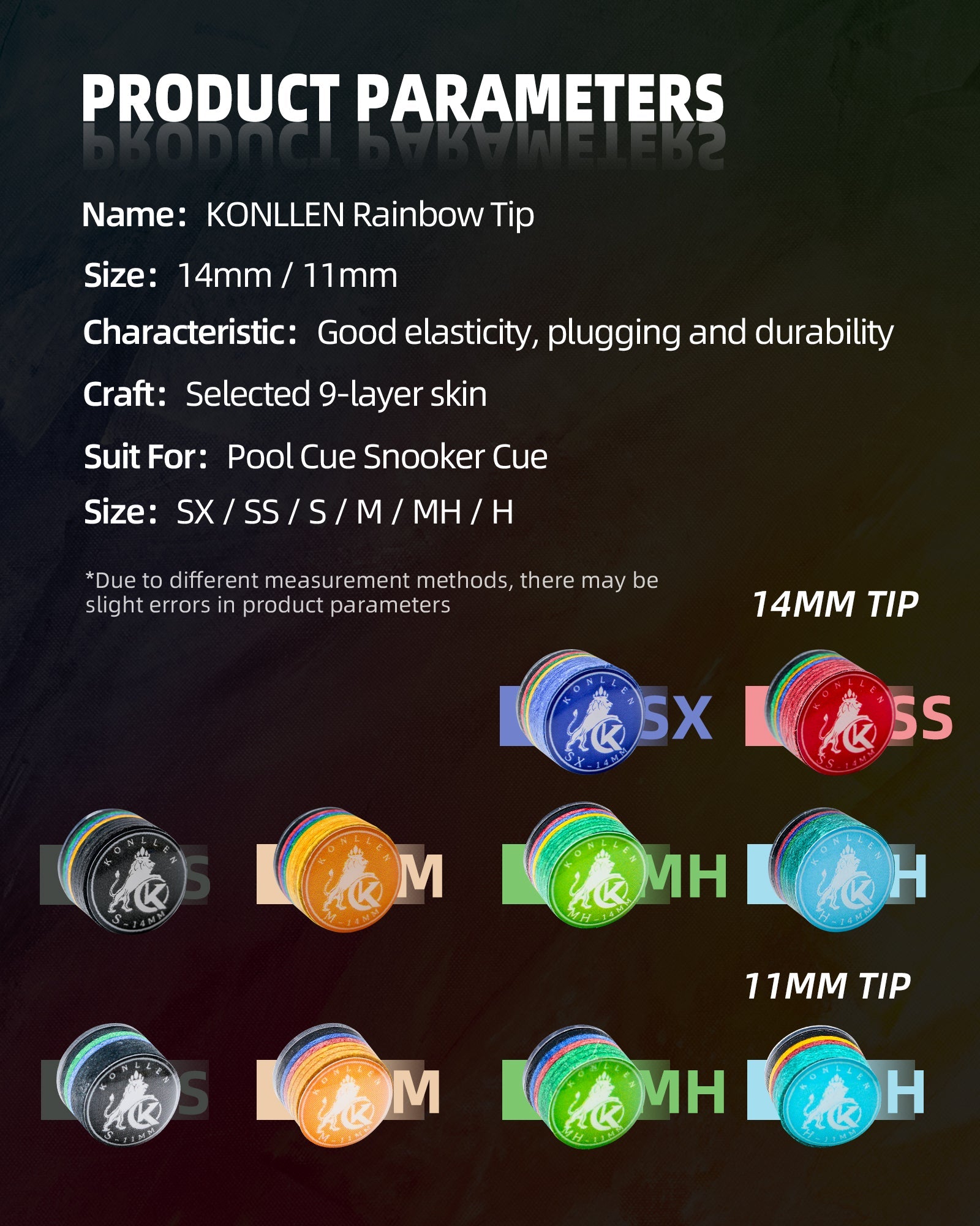 KONLLEN 9-Layer Rainbow Pool Cue Tips - image 3